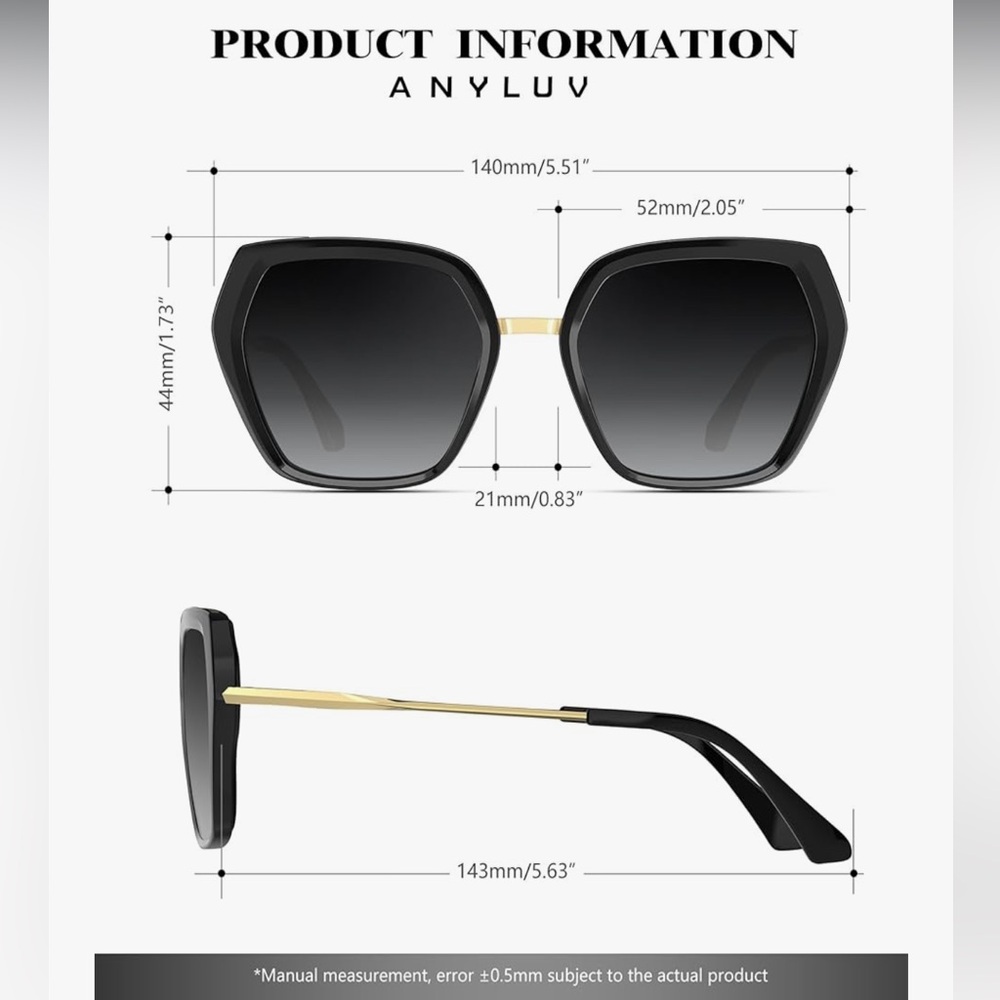 🆕 Black & Gold Oversized Square Women's Sunglasses - Picture 2 of 6